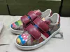 العلامة التجارية Baby Sneakers Cartoon Pattern Printing Kids Shoes Size 26-35 عالي الجودة العلامة التجارية التغليف حزام حزام Girls Shoes Sheered Boys Shoes 24may