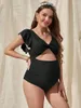 Women's Swimwear Pregnant 2024 Fashion Solid Color Loose Short Sleeve Cover Maternity Swimsuits