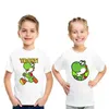 T-Shirts Çocuk Giyim Çocuk/Kız T-Shirt Süper ezilmiş Kardeş Yoshi Karikatür Baskılı Çocuk Komik Tişört Yaz Günlük Bebek Top T-Shirt HKP5444L240509