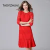 Abiti per feste Taoyizhuai 2024 Arrivo Spring Casual Style O-Neck Mermaid Stretch Plus size Rosse Grow Out Women Lace Abito 16028