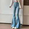 Kvinnors jeans koreanska mode höga midja flare kvinnor enkel grundläggande mager stretch klocka botten casual tvättade vaqueros denim byxor