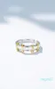 Infinity Gloednieuwe luxe sieraden Pure 100 925 Sterling Silver apart Gold Princess Cut White Topaz Diamond Wedding Band Ring F2058675