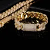 14mm/18mm Hip Hop Full Zircon Bubble Cuban Chain Halsband Armband Guldpläterade män smycken set