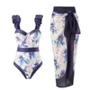 Swnewwear Womenwear Retro Fashion Bandeau Swimsuit with Beach Cover Up Wrap Jirt Two Bikini Set Swear Underwear Women Women Silk