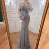 Party Dresses Grey Mermaid Elegant High Neck Evening Gowns 2024 Full Sleeves Beaded Luxury For Women Serene Hill GLA71690