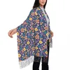 Sjaals levendige heldere bloemen sjaal dames schattige bloemenprint wraps met kwast herfst retro sjaalomwikkel warm zachte aangepaste bufanda