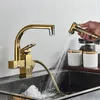 Senlesen Luxury Kitchen Faucet Golden Brass Brase Sink Tap Deckマウントプルアウトスプレー鉛スパウトコールドウォーターミキサークレーン240508