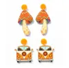 Étalon charmant caricaturé coloré et voiture de voyage avec fleurs UV imprimé en orange en acrylique pour femmes étouffés8441370