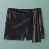 Frauen Shorts Women Polyester Funkelne Pailletten hohe Taille A-Line Mini Culottes für Party Performance Strand unregelmäßig über dem Knie