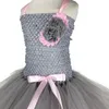 Robe fille mignon bébé rose rose gris robe tutu fille filles crochet tulle avec fleur et arme pour enfants costumes de fête d'anniversaire