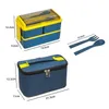 Lunchboxen Taschen Doppelschicht Lunchbox Tragbarer Fruchtfutterbox Mikrowellenbox mit Gabel- und Löffel Picknick Frische Box mit Tasche