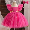 Robes de fille 2023 Pink Elegant New Girl Girl Princess Robes For Kids Events Costume Costume Birthday Wedding Party Tulle Tutu Bow Girl Vestido 1-5T