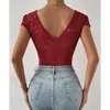 Femmes Assuriques Sexy en dentelle Bodys Sans manches en V Deep V-coues Backless Body Cost Shirts Bodycon Rompers Party Clubwear