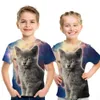 T-shirts Space pour enfants Galaxie Harajuku 3D T-shirt garçons et filles animaux chat Moon Star Fish Fish Sun Print T-shirt Childrens T-shirt mignon 4-12yl240509