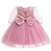 Robes de fille affluée sur les pois bébé filles robes d'été Mesh Fashion Bow Little Princess Christmas d'anniversaire cadeau 1 à 6 ans Vêtements pour enfants