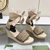 Kama espadrille sandalet kadın pompa tasarımcısı topuklar yaz plaj ayakkabıları kenevir ip dokuma taban platform ayakkabıları tuval yay balıkçı ayakkabıları lüks baotou sandal