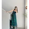 Casual jurken Teal plaid maxi jurk dames zomer Frans roze roze hoge taille slip preppy Engelse midi rok 2024 Koreaanse kleding