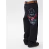 Skull American brodé jean décontracté lâche Broidered Baggy Jeans denim hommes femmes Goth High Wide Laide Pantoure Y2K Pantalon 240507