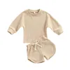 Ensembles de vêtements pour bébé unisexe Baby Kid Set Solid Cotton Waffle Offits Kids Color Half Mancheve Round Cou T-shirt Short