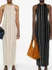 Casual Dresses Women's Contrast Color Stripe Midi Ribbed Stretch Round Neck Simple 2024 Summer Female Sleeveless Vest Robe