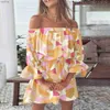 Robes décontractées de base Bohemian Womens 2023 Été Sexy Sexy Ampression Flash Sleeves Tuned Robe Womens Mini Sundress Vestido XW