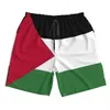 Mäns shorts 2023 Summer Polyester Palestine Flag 3D Printed Mens Board Shorts Beach Pocket Running Summer Pants Y240507