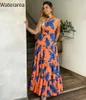 Robes décontractées Waterarea Femmes Leaf Imprimé collier collier Big Swing Ball Robe Maxi robe 2024 Street Boho Chic même Sexy Party Vestidos