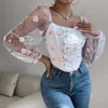 French Tight Montering Corset Floral Gaze Long Sleeved Crop Top Summer Spets Backless Fishbone Bastian Tank Top Womens Tight Montering Clothing 240508