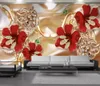 Papier peint à floral 3d Papiers muraux de luxe diamant rouge fleur murale amélioration maison salon chambre de cuisine peinture de peintures d'écran 7528834