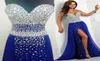 Bling Royal Blue Prom Dresses Real Pictures Sweetheart Crystal Evening Jurns High Slit Nieuwe kralen Vestidos Diamonds Formele jurken6515567