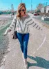 Women's Sweaters Pretty Garden Women V Neck Stripe Color Block Loose Oversized Pullover Sweater Fashion Knitwear