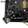 Taillenbeutel Jierotyx Vintage Nietbeutel Motorrad Frauen schwarzer Leder Steampunk Retro Rock Belt Telefon Beutel Crossbody