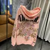 Damen Hoodies Sweatshirts Herbst Herbst Hoodled Lotus rosa mit Diamant Pfingstrose Blume Cartoon Schwere leichte Luxus -Trendy -Sudaderas