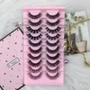 I9QW False Eyelashes 10 par långa 3D -mink falska ögonfransar fluffiga volym tjock och mjuk rysk lockig ögonfransväska D240508