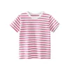 T-shirts de Peach Summer Summer Baby Girl Stripe Short Meninos T-shirt Cotton Casual Camiseta Casual Preschool Top Childrens Topl2405