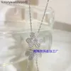 Vancleff High End jewelry necklaces for womens Full Diamond Lucky Clover Flower Necklace 18K Rose Gold Petals Versatile Collar Chain Straight Original 1:1 With logo