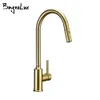 Bagnolux Brushed Gold Brass Kitchen Faucet Premium Gooseneck Pull Out Kitchen Faucet Sinkミキサータップソリッドブラス構造240508