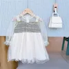 Girl's jurken 2022 Autumn Girls jurk baby lange mouw mesh prinses jurken mode kinderen tule jurk kinderkleding feest kostuum 1-7y a474