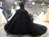 Novo vestido de bola de luxo de chegada vestido de noiva preto 2020 Tribunal Gótica Vintage Non White Bridal GOWNS PRICNESS LONGA TREM TRIMEIRA MANEIRAS DE CAP