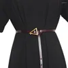 Paski damski pasek skórzany swobodny metalowy złoty trójkąt klamra czarna brązowa oryginalna sukienka w talii 2022 Moda projektant 253y