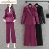 Andra Apparel Ruffle Edge Pleated Chiffon Shirt Jacket Casual Wide Leg Pants Two-Piece Elegant Womens Pants Set Office Professional Outfits Y240509