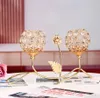 1pc Altın Kristal Mum Tutucu Dualhead Çiçek Şamdanlar Yemek Sehpa Düğün Etkinlikleri Partileri Ev Dekoru 240429