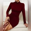 Casual Dresses Designer Dress Autumn and Winter New Mid High Neck Long Sleeve Drawstring Wrapped Hip Skirt Plus size Dresses