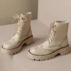 Bottes à lacets en cuir génnuine pour femmes