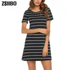 Basic casual jurken Tweede stuk jurk Zsiibo 2019 Fashion dames slijtage dames casual strepen chris cross korte mouwen t-shirt mini-jurkl2405