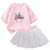 Ensembles de vêtements d'été Girls Fashion Vêtements T-shirt mignon et jupe en maille tutu deux belles filles de vêtements SETSL2405L24045