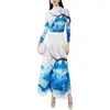 Arbetsklänningar Cozok Minimalist Fashionable Summer Women's Two-Piece Half High Collar Pleated Print Design Långärmad casual kjol