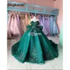 Hunter Green 2024 Princess Quinceanera klänningar med bow bollklänning pärlstav blommor applikationer kristaller söt 16 klänning vestidos