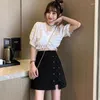 Röcke Streetwear Side Schnürung Mini für Frauen 2024 Sommer Reißverschluss Kurzfrau koreanische Modes Schwarz A Line Shirt Mujer