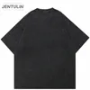 Harajuku zomermannen gewassen t -shirt zwarte streetwear wazig gezicht grafische kleding print korte mouw tops katoen losse hipster 240509